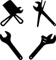 Icons of adjustable and open end wrenches vector