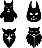Four stylized black silhouette icons of mythical creatures and animals vector