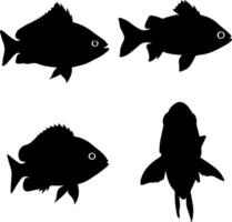 Four silhouetted fish displayed from different angles against a white background vector