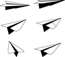 Six simple black and white paper airplanes in various flying positions vector