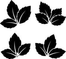 Four black silhouette clusters of stylized leaves on white background vector