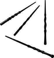 Four black wizard wands with twisted designs on a white background vector