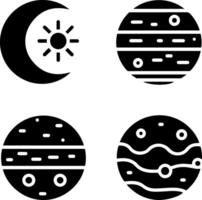 Stylized icons representing celestial bodies and planets in space vector