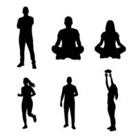 Diverse silhouettes of people engaged in various activities on a white background vector