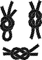 Distinct rope knots illustrated in black and white silhouette vector