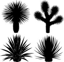 Silhouettes of four distinct desert plants in black and white illustration vector