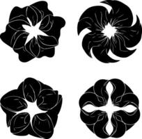 Four stylized black floral petal designs with intricate swirling patterns vector