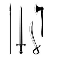 A collection of ancient and medieval weapons including a spear sword saber and axe.jpg vector