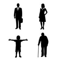 Diverse silhouettes of people representing different ages and professions on a white background vector