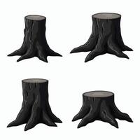 Dark textured tree stumps with exposed roots on a white background vector