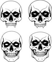Four detailed hand drawn skulls with intense eyes and sharp teeth vector
