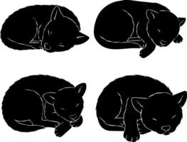 Four adorable black kittens sleeping curled up in different poses vector