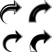 Four glossy black curved arrows pointing rightward on a white background vector