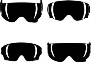 Four black futuristic eye protection goggles displayed against a white background vector