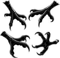Detailed illustration of four black bird talons against a white background vector