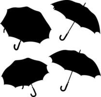 Four black umbrellas arranged in a dynamic composition against a white background vector
