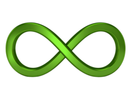 A vibrant green three-dimensional infinity symbol gracefully curves, representing endless possibilities and continuity. png