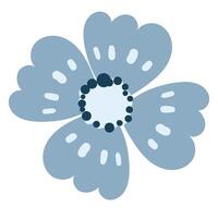 Blue Cartoon Flower Head With Rounded Petals And a Dark Center. Delicate wild plant. Cute nature herb perfect for invitations, cards, posters, holidays, stickers. vector