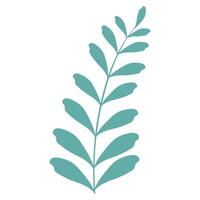 Flat Botanical Teal Leafy Branch with Symmetrical Leaves. Delicate cartoon wild plant. Cute nature herb perfect for invitations, cards, posters, holidays, stickers vector