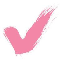 Hand Drawn Pink Check Mark with Grunge Texture Isolated on White Background. Creative abstract paintbrush line with rough edges. Stain for backdrops. Freehand doodle line perfect for highlight text vector