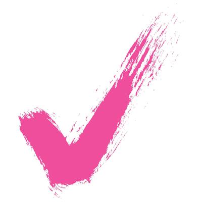 Pink Check Mark with Grunge Texture. Ink Brush Stroke. Creative abstract paintbrush line with rough edges. Stain for backdrops. Freehand doodle line perfect for highlight text