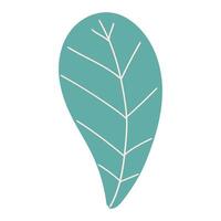 Minimal Teardrop Shaped Teal Leaf With White Veins. Delicate cartoon wild plant. Cute nature herb perfect for invitations, cards, posters, holidays, stickers vector