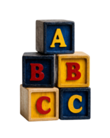 Colorful Wooden Blocks Stacked with Letters A, B, and C for Kids png
