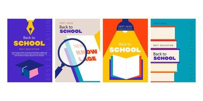 set of modern minimalist back to school poster with flat style vector
