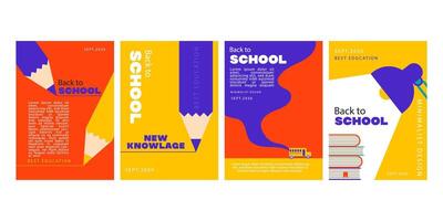 modern minimalist back to school poster collection with trendy color and flat design vector