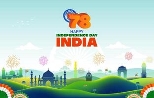 happy independence day india with 3d concept and india landscape background vector
