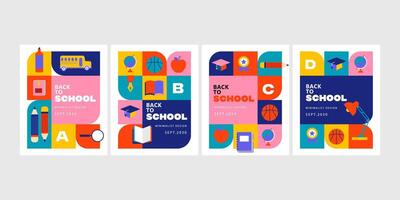 trendy minimalist back to school poster collection with flat education elements vector