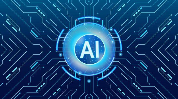 futurista cuántico ai procesador chip con brillante circular hud interfaz vector