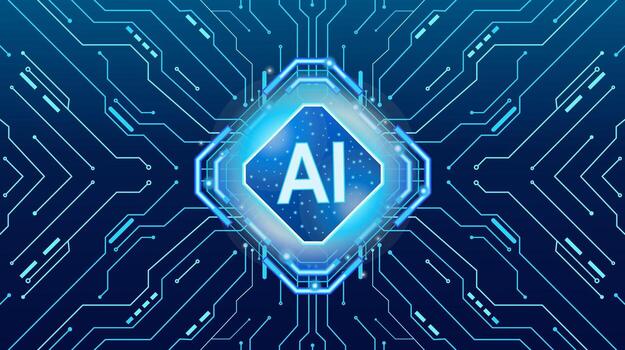 futurista cuántico ai procesador chip con brillante rombo hud interfaz vector