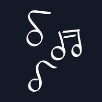 Doodle Chalked Musical Notes on black background. Children outline element of music. Hand drawn Sounds. Linear melody, Clef symbol. Comic style. Isolated drawing on chalkboard. illustration. vector