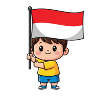 Cartoon Boy Holding Indonesian Flag Cheerful Expression National Pride Isolated On Transparent Background png