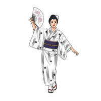 Smiling Japanese Woman In Traditional Kimono With Fan Isolated On Transparent Background png