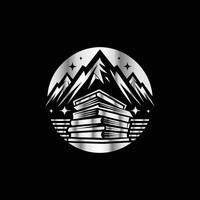 a mountain and books logo on a black background vector