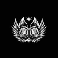 an open book with wings on a black background vector
