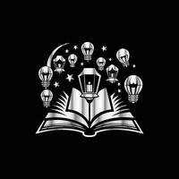 an open book with light bulbs coming out of it vector