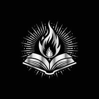 an open book with flames on it vector