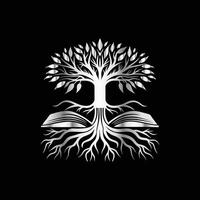 a tree with roots and leaves on a black background vector