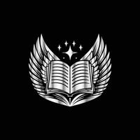 an open book with wings on a black background. vector