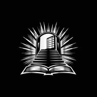 an open book with stairs leading to a door vector