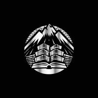 a mountain and books in a circle on a black background vector