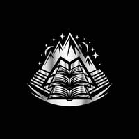 an open book with mountains and stars on it vector