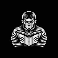 a man with a book in his hands on a black background vector