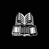 an open book and tablet on a black background vector