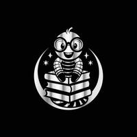a cartoon character sitting on a stack of books vector