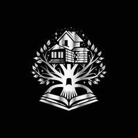 a house and tree on a black background vector