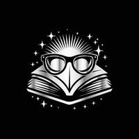 an open book with glasses and stars on it vector